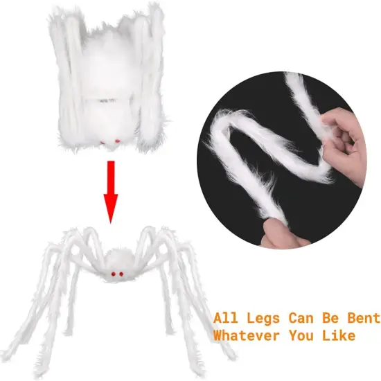 Giant Halloween Hairy Spider - 1PC White {2}