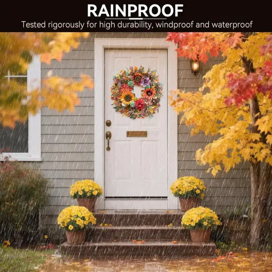 Fall Wreaths for Front Door Outside 24 Inch Large Autumn Wreath {5}