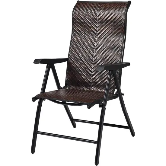 Folding Patio Chair with Brown Rattan Seat and High Backrest Design {1}