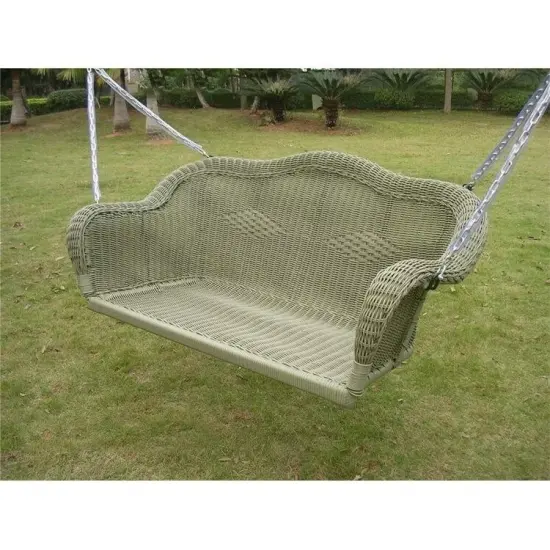 Outdoor Resin Wicker Porch Swing with Hanging Chain Antique Moss Design {2}