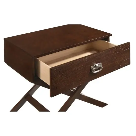 Modern Cappuccino Brown Wood End Table Nightstand with X Legs for Living Room or Bedroom {3}