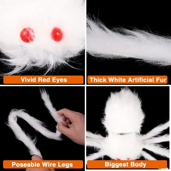Giant Halloween Hairy Spider - 1PC White {3}