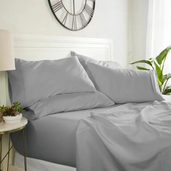 Twin Size 4 Piece Grey Microfiber Sheet Set with Deep Pockets {2}