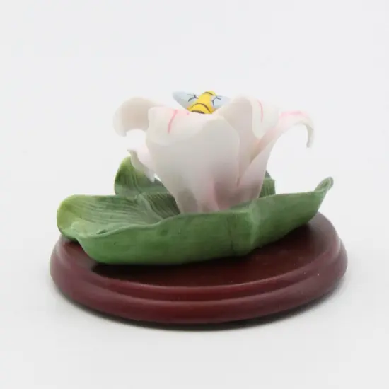 Ceramic Cala Lily Flower with Bumblebee Figurine on Wood Base, Home D&eacute;cor, Gift for Her, Gift for Mom, Nature Lover Gift {4}