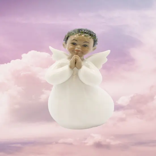 Ceramic African American Guardian Angel Boy Figurine, Home Décor, Religious Décor, Religious Gift, Church Décor, Baptism Gift {2}