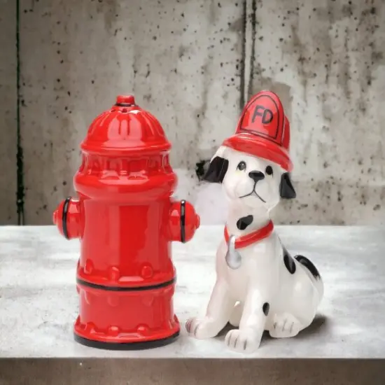 Ceramic Fire Hydrant and Dalmation Dog Salt and Pepper Shakers, Gift for Firefighter, Dog Lover Gift, Home Decor, Fire Station Decor {2}