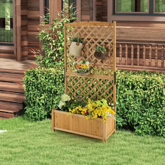 Outdoor Raised Garden Bed with Trellis for Climbing Plants 71-inch {2}