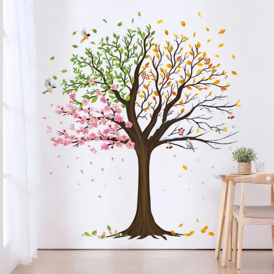 Large Tree Wall Decals Colorful Leaves Flower Wall Stickers {4}