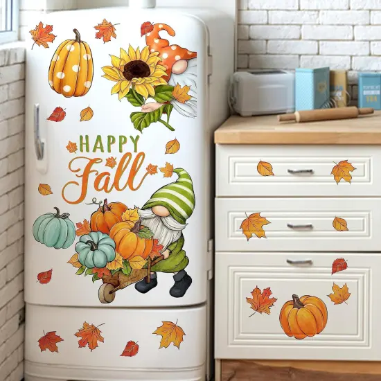 Happy Fall Gnome Window Clings 9 Sheets, Autumn Harvest Pumpkin {4}