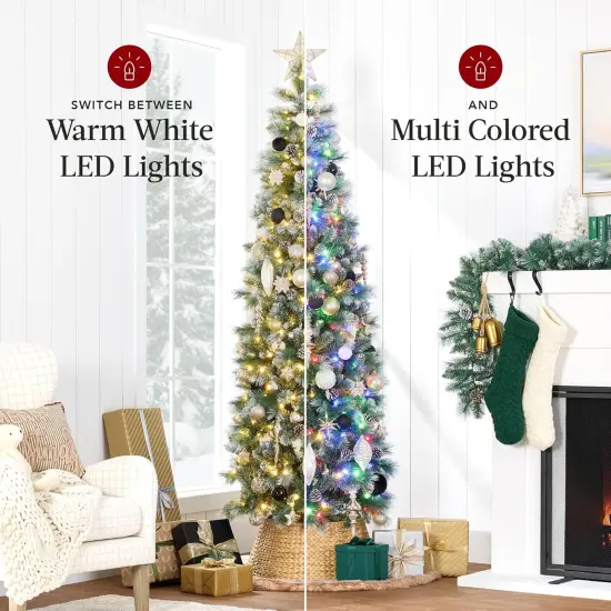 Frosted Pencil Christmas Tree Slim Pre Lit Scotch Pine with White & Multicolor LED Lights {4}