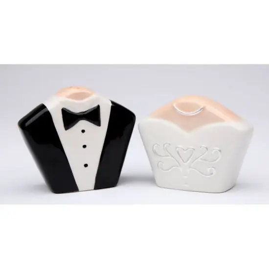 Ceramic Bride and Groom Tuxedo & Gown Salt & Pepper Shakers, Wedding Decor, Wedding Gift, Kitchen Decor {3}