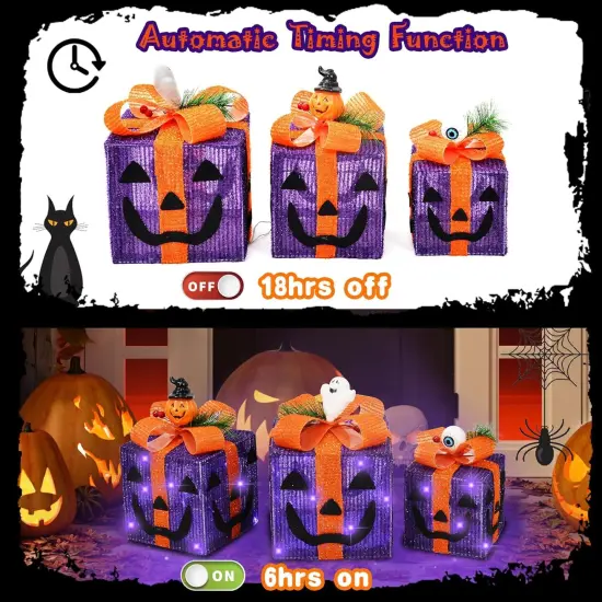Halloween Pumpkin Decorations Lighted Gift Boxes {3}