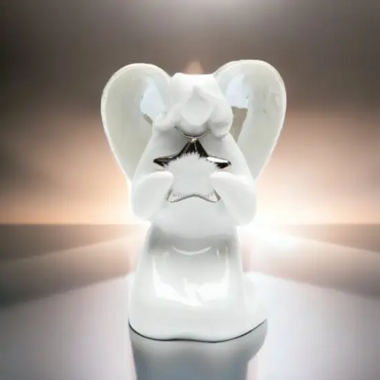 Ceramic Angel Holding Star Figurine, Home Décor, Religious Décor, Religious Gift, Church Décor, Baptism Gift {1}