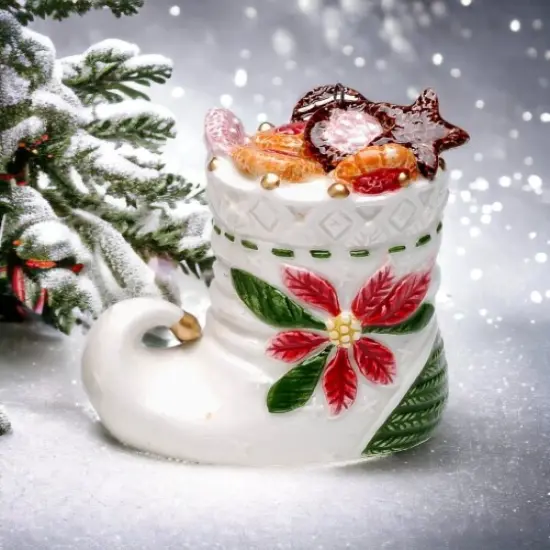 Ceramic Christmas Poinsettia Boot Ornament, Home Décor, Gift for Her, Gift for Mom, Kitchen Décor, Christmas Décor {1}