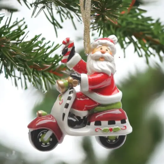 Ceramic Santa Claus Riding Scooter Ornament, Home Décor, Gift for Her, Mom, Him, Dad, Christmas tree Décor, Wall Decor {2}