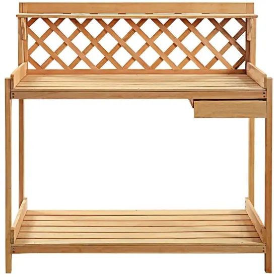 Outdoor Potting Bench Solid Fir Wood with Shelf and Drawer Storage {3}