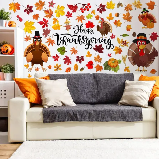 142 Pcs Fall Wall Decals Thanksgiving Wall Stickers Autumn Leaves Decoration {3}