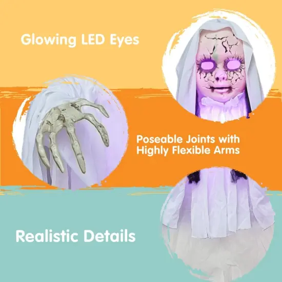 43" Outdoor Halloween Decoration - Scary Girl with Light-up Head {2}