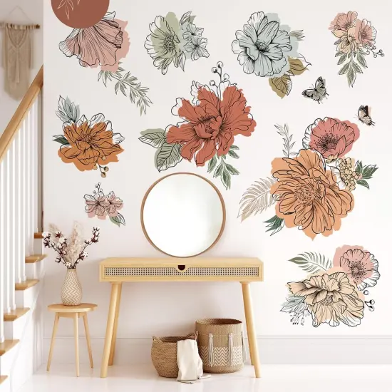 Boho Vintage Large Flower Wall Decals Bohemian Retro Floral {2}