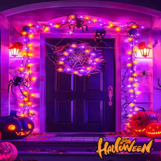 10FT 120 LED Orange and Purple Halloween Cluster Lights {4}