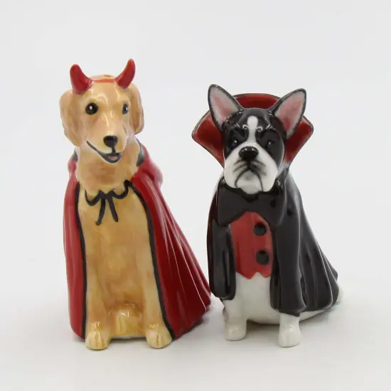 Ceramic Halloween Decor Devil And Dracula Dog Salt And Pepper Shakers, Gift for Her, Gift for Mom, Kitchen D&eacute;cor, Gift for Dog Lover {3}