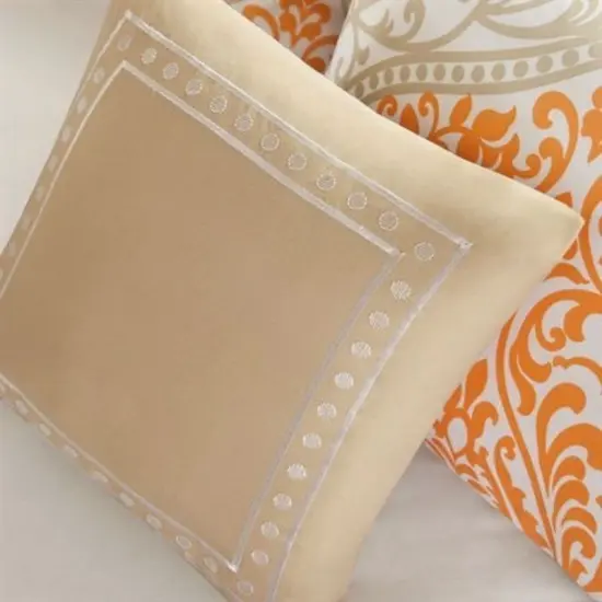 Twin Damask Comforter Set 4 Piece Orange and White Bedding {3}