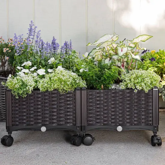 Mobile 2-Piece Garden Planter Box on Wheels for Easy Outdoor Indoor Setup {3}
