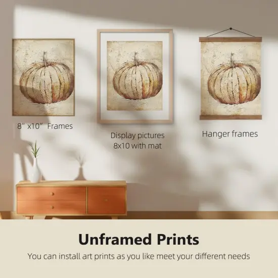 Set of 4 -Fall Wall Decor, Vintage Rustic Pumpkin Maple Leaf Pictures {2}