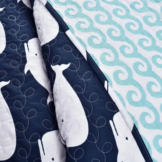Navy Teal Whale Quilt Set Full Queen 5 Piece Bed In A Bag {3}