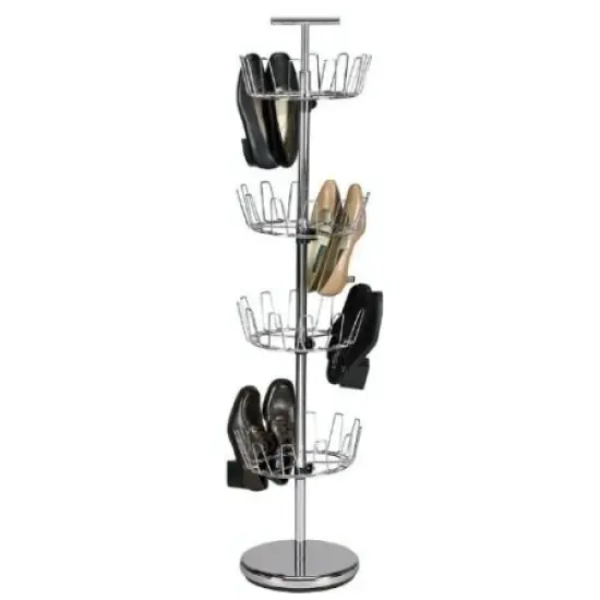 Silver Chrome 4-Tier Revolving Shoe Rack with Handle and Adjustable Tiers {1}