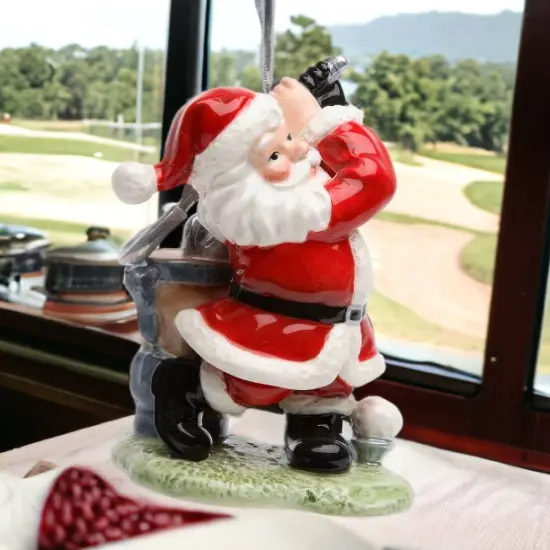Ceramic Christmas Santa Golfing Ornament, Home D&eacute;cor, Gift for Her, Mom, Him, Dad, Christmas tree D&eacute;cor, Wall Decor {2}
