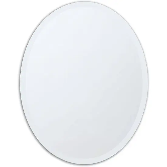 Silver Oval Glass Frameless Vanity Wall Mirror with Beveled Edge and Flush Mount {1}