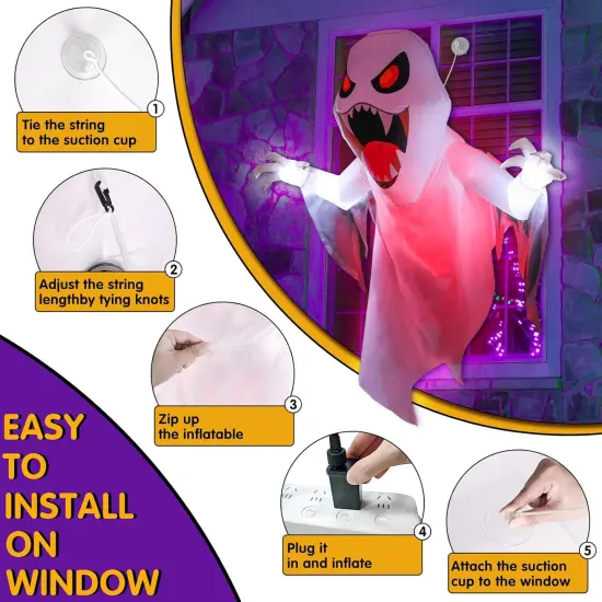 4.3 FT Tall Halloween Window Inflatables Ghost Broke Out {2}