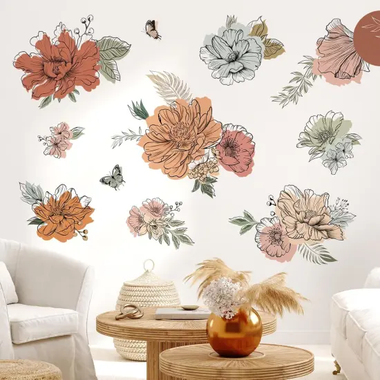 Boho Vintage Large Flower Wall Decals Bohemian Retro Floral {3}
