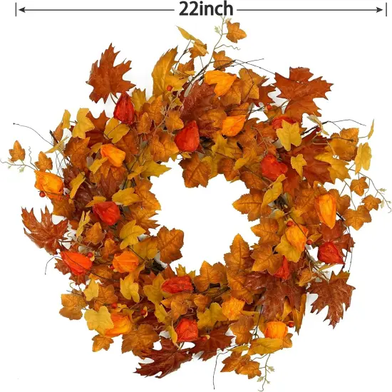 22 inch Artificial Fall Wreath - Orange Cape Gooseberry {5}