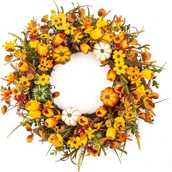22 Inch Artificial Fall Wreath Thanksgiving Wreaths {1}