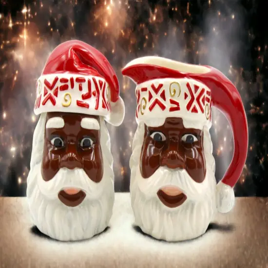 Ceramic African American Santa Sugar And Creamer Set, Home D&eacute;cor, Gift for Her, Gift for Mom, Kitchen D&eacute;cor, Christmas D&eacute;cor {1}