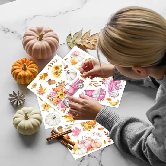 12 Sheet Fall Rub on Transfers Pink Orange Pumpkin Sunflower Transfer Stickers {5}