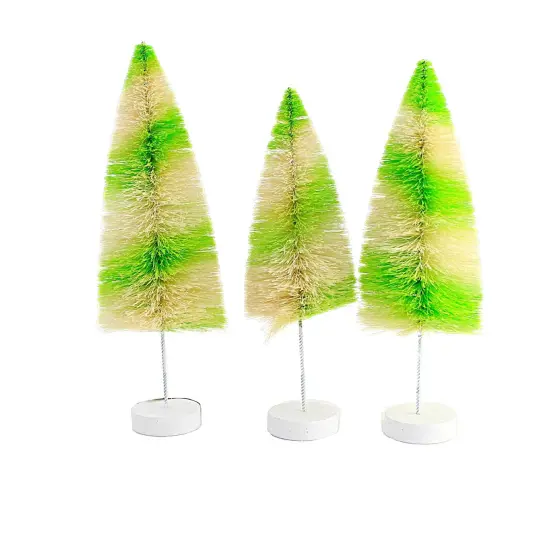 Bethany Lowe 12.0 Inch Lime Stripes Delight Halloween Decorative Tree Set , Halloween Decor Bottle Brush Trees Green {3}