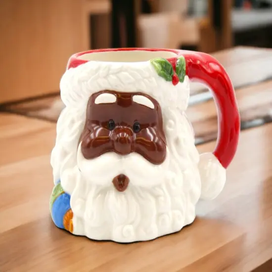 Ceramic African American Santa Claus Mug, Home D&eacute;cor, Gift for Her, Gift for Mom, Kitchen D&eacute;cor, Christmas D&eacute;cor {2}
