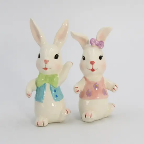 Ceramic Easter Bunny Rabbit Dancing Couple Salt and Pepper Shakers, Home D&eacute;cor, Gift for Her, Gift for Mom, Kitchen D&eacute;cor, Spring D&eacute;cor {4}