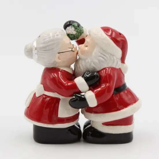 Ceramic Christmas Decor Kissing Santa and Mrs. Claus Salt And Pepper Shakers, Home Décor, Gift for Her, Gift for Mom, Kitchen Décor {3}
