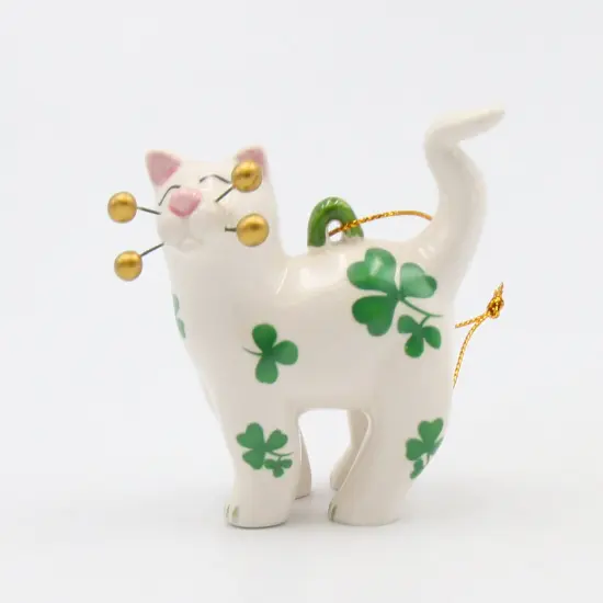 Ceramic Shamrock Cat Ornament, Home Décor, Gift for Her, Gift for Mom, Kitchen Décor, Irish Saint Patrick’s Day Décor {4}