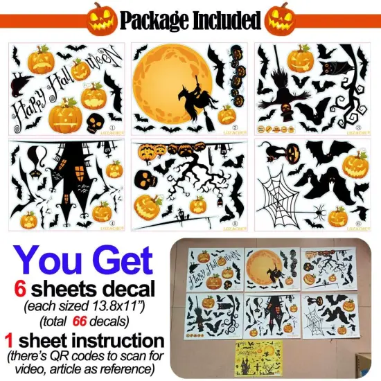 Happy Halloween Home Decor Wall Stickers Witch Bats Spiders Pumpkin {2}