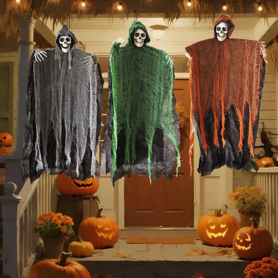 3 Pack Halloween Hanging Ghost Decorations, 36" Scary Grim Reaper Skeletons {1}