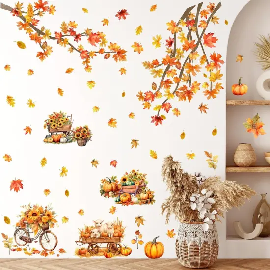 Maple Leaves Wall Decals - Fall Tree Branch Stickers With Yellow Leaf {5}