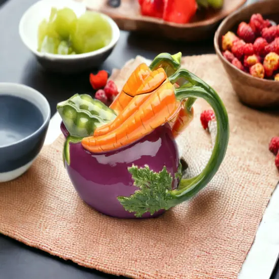 Ceramic Eggplant and Carrots Teapot, Gift for Her, Gift for Mom, Tea Party D&eacute;cor, Caf&eacute; D&eacute;cor, Farmhouse D&eacute;cor, Kitchen Decor {2}