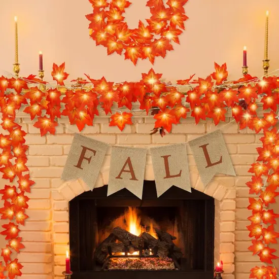 4 Pack Fall Leaves Garland With Lights Banner {1}