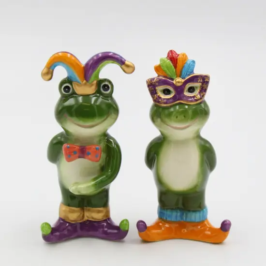 Ceramic Mardi Gras Frogs Salt and Pepper Shakers, Home D&eacute;cor, Gift for Her, Gift for Mom, Kitchen D&eacute;cor, Dining Table D&eacute;cor {3}