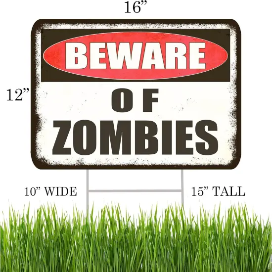 Large Beware of Zombies Yard Sign with Stakes - 17x13 Inches {2}